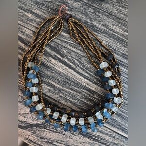 Free People Blue and Gold Multi-Strand Necklace